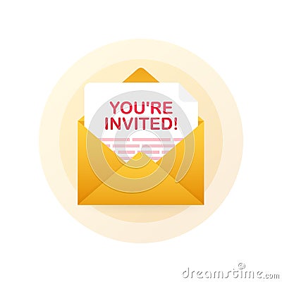 You`re invited! Badge icon. Written Inside An Envelope Letter. Vector illustration. Vector Illustration